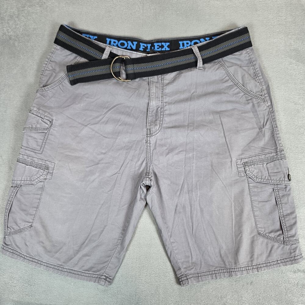 Iron Flex Men's Cargo Shorts Size 38 Gray Utility Hiking Work Casual With Belt